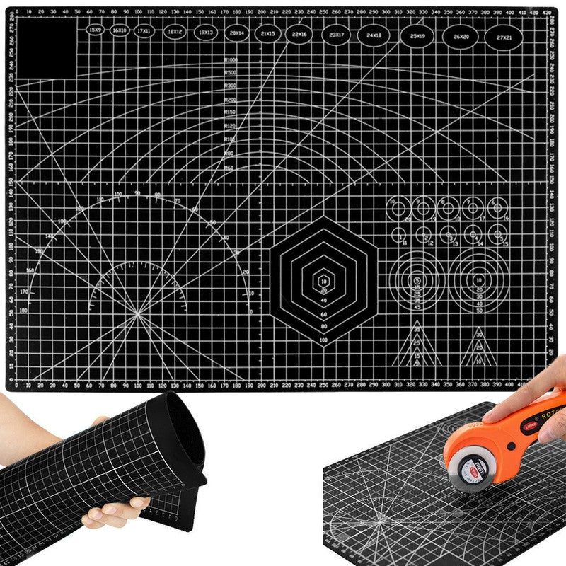 Selbstheilende Schneidematte CUTTING MAT Bastelmatte mit Skala doppelseitig SCHWARZ A3 30×45cm
