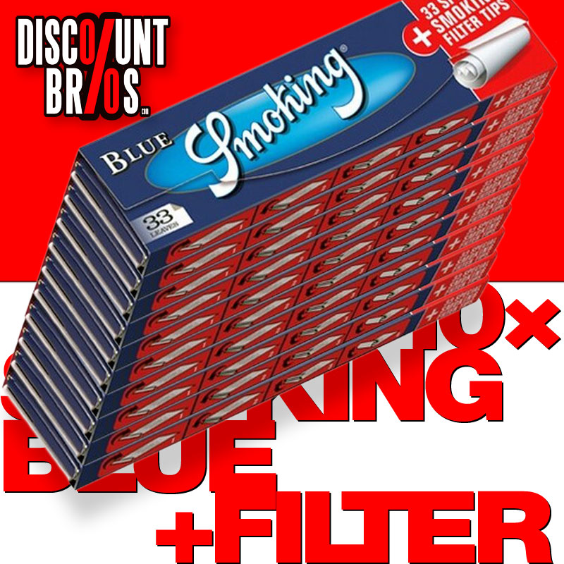 10 × SMOKING BLUE King Size Papers Blau 33 Blatt Zigarettenpapier + Filter Tips 108×52mm