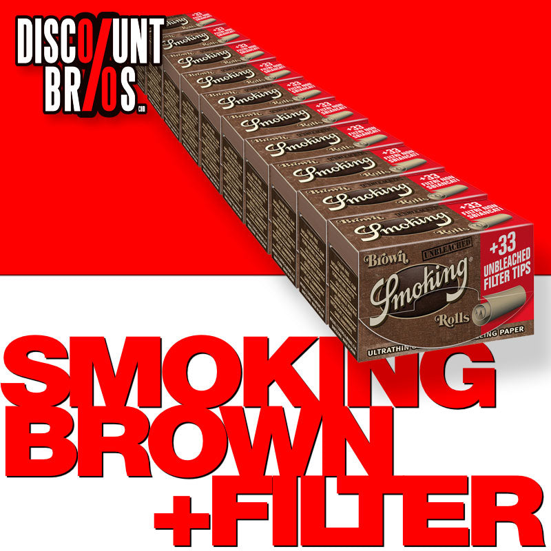10× SMOKING BROWN ROLLS Papers Braun Zigarettenpapier Rollen + Filter Tips