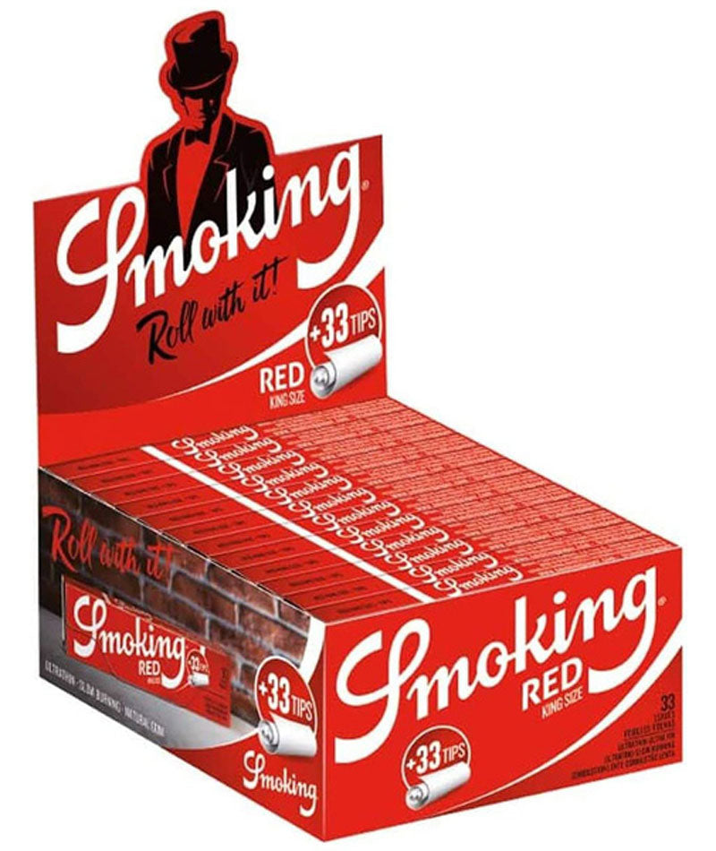 24 × SMOKING RED King Size Papers 33 Blatt Zigarettenpapier + Filter Tips 108×53mm