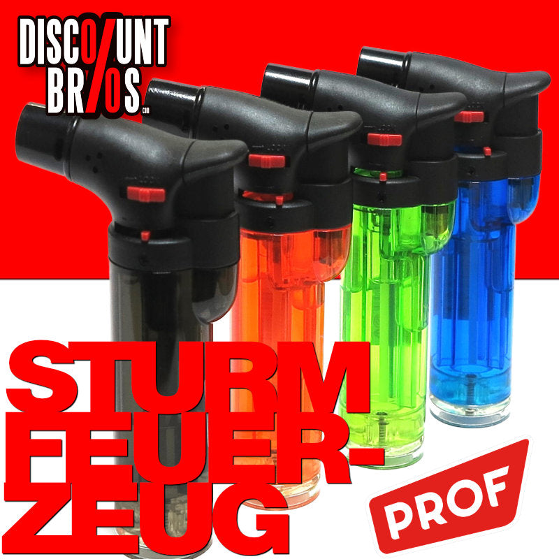 PROF Easy Torch STURM-FEUERZEUG Farbig Transparent, Blaue Flamme