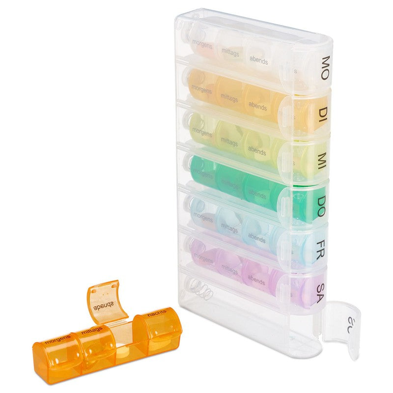 Tablettenbox PILLENBOX Pillendose 7 Tage 4 Fächer – Pillenorganizer für eine Woche DEUTSCH