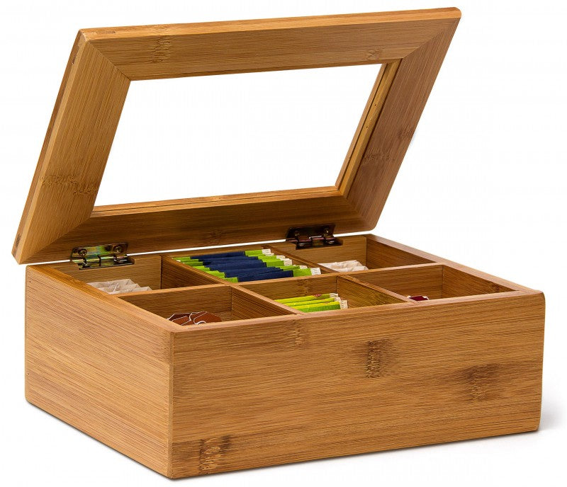 TEEBOX aus Bambus mit 6 Teekammern 22×16×9cm