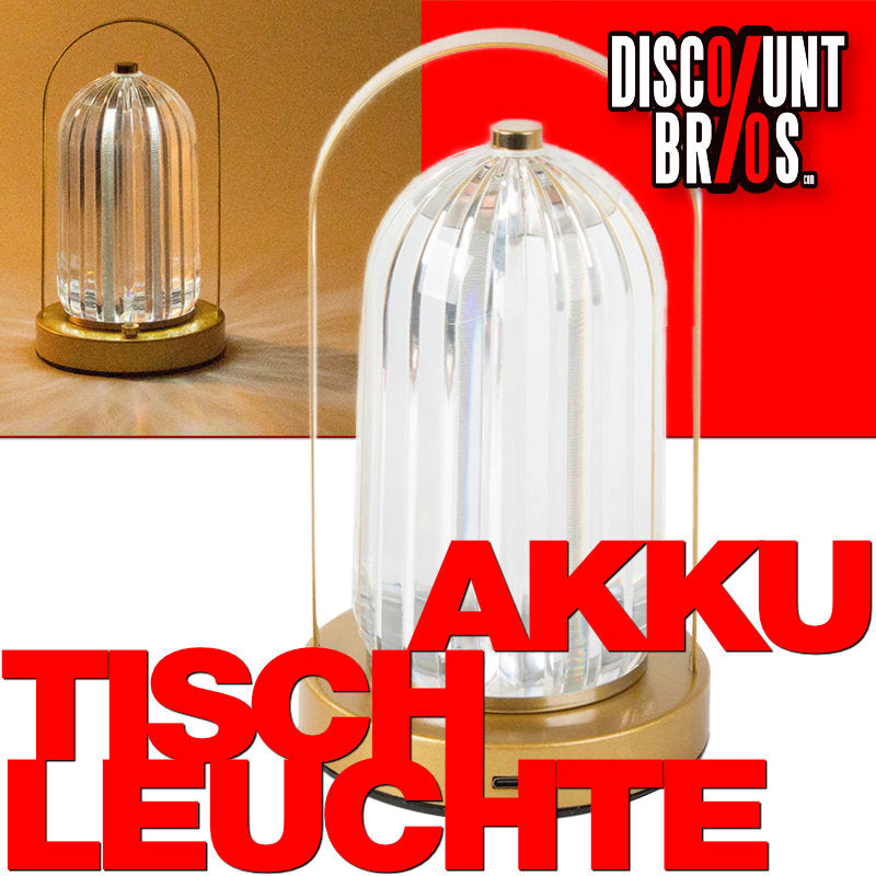 Akku Tischleuchte KRISTALL LED TISCHLAMPE mit Touch – 3 Lichtmodi
