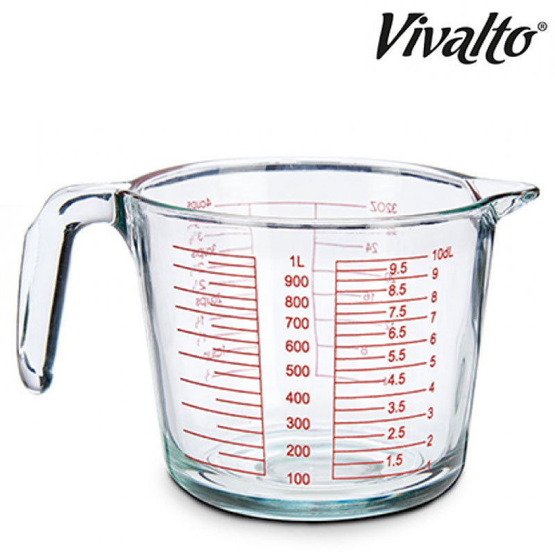 Messbecher LITERMASS Messkrug aus Glas mit Skalen in dl, OZ und Tassen 1L