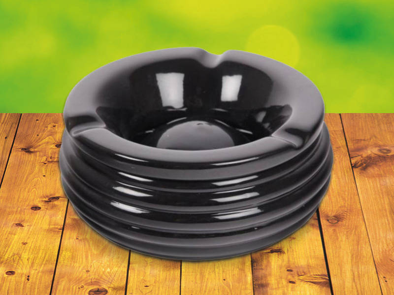 Aschenbecher STURM-ASCHENBECHER mit Rillen aus Keramik SCHWARZ Ø15×6cm