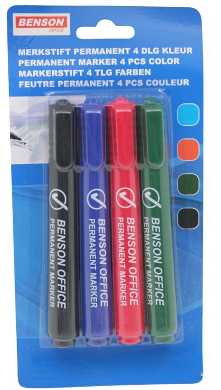 BENSON OFFICE PERMANENT-MARKER SET 4-teilig wasserfeste Filzstifte FARBEN