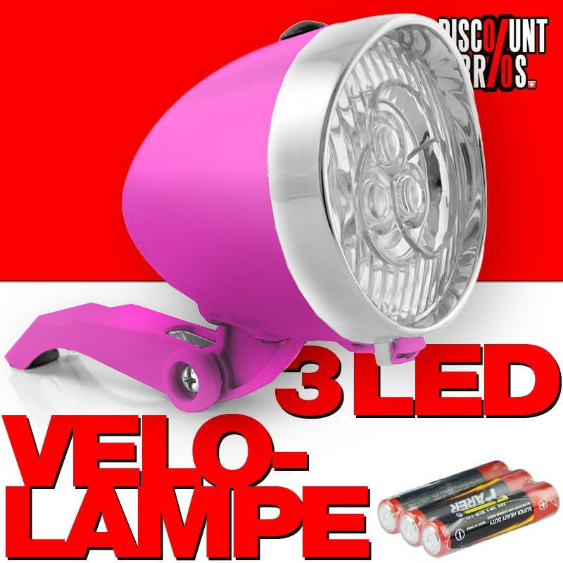Retro-Design VELOLICHT mit 3 LED Fahrrad Velolampe Scheinwerfer Frontscheinwerfer ROSA