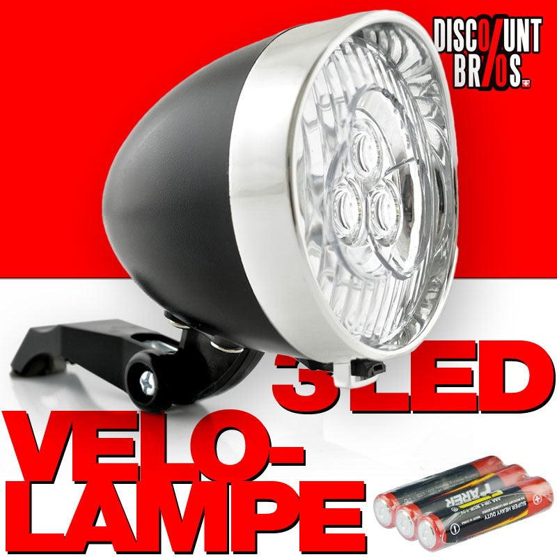 Retro-Design VELOLICHT mit 3 LED Fahrrad Velolampe Scheinwerfer Frontscheinwerfer SCHWARZ