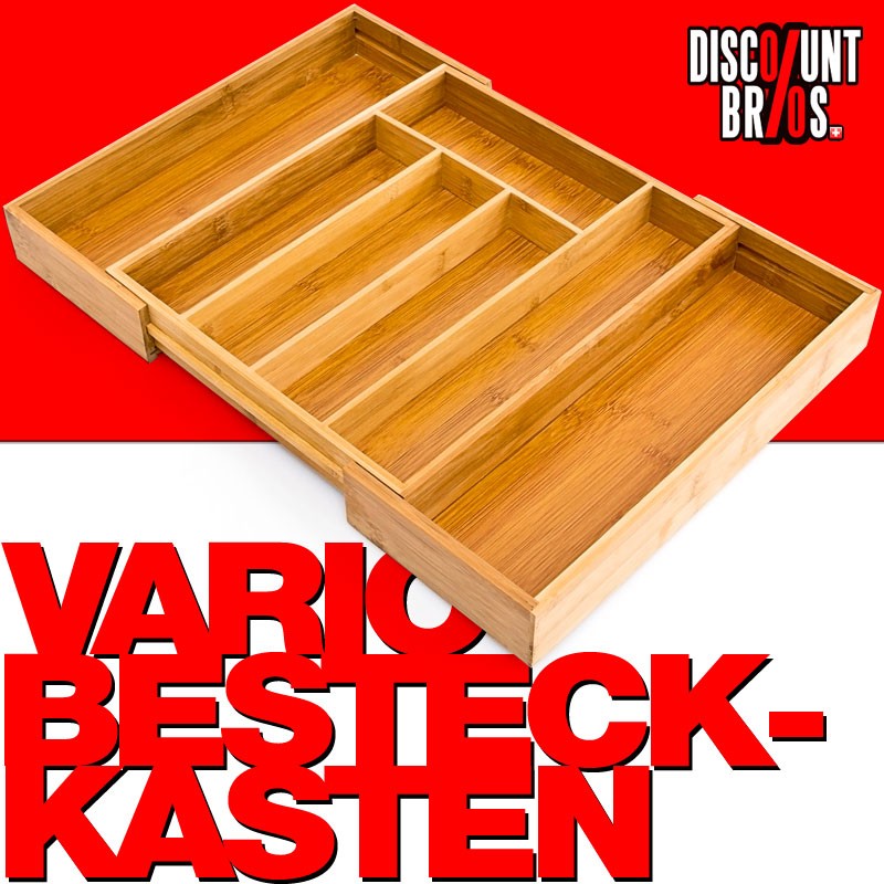 Vario BESTECKKASTEN Schubladeneinsatz aus Bambus Holz 34×29,5-48cm